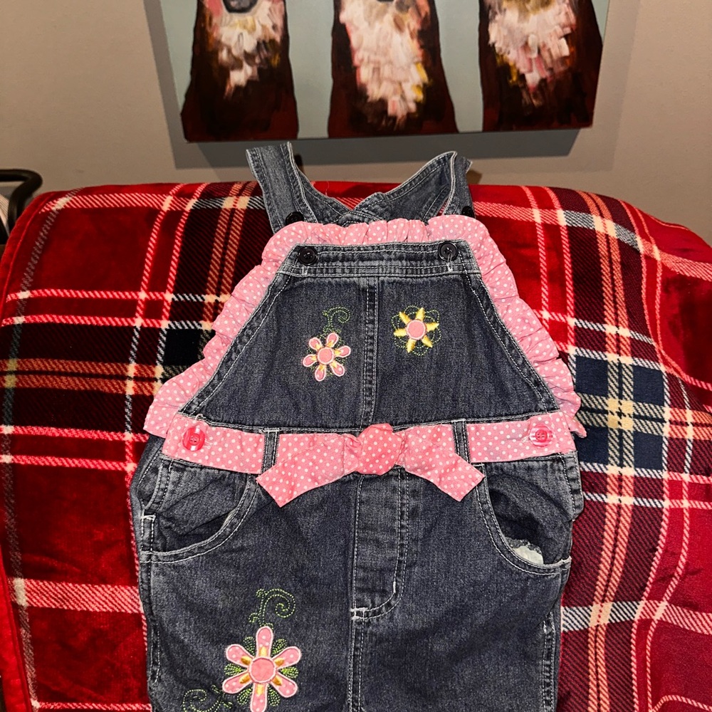 Denim Overalls with Pink Accents